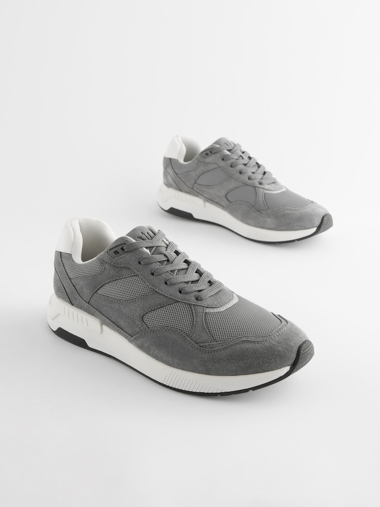 Grey Leather Runner Trainers - Image 3 of 6