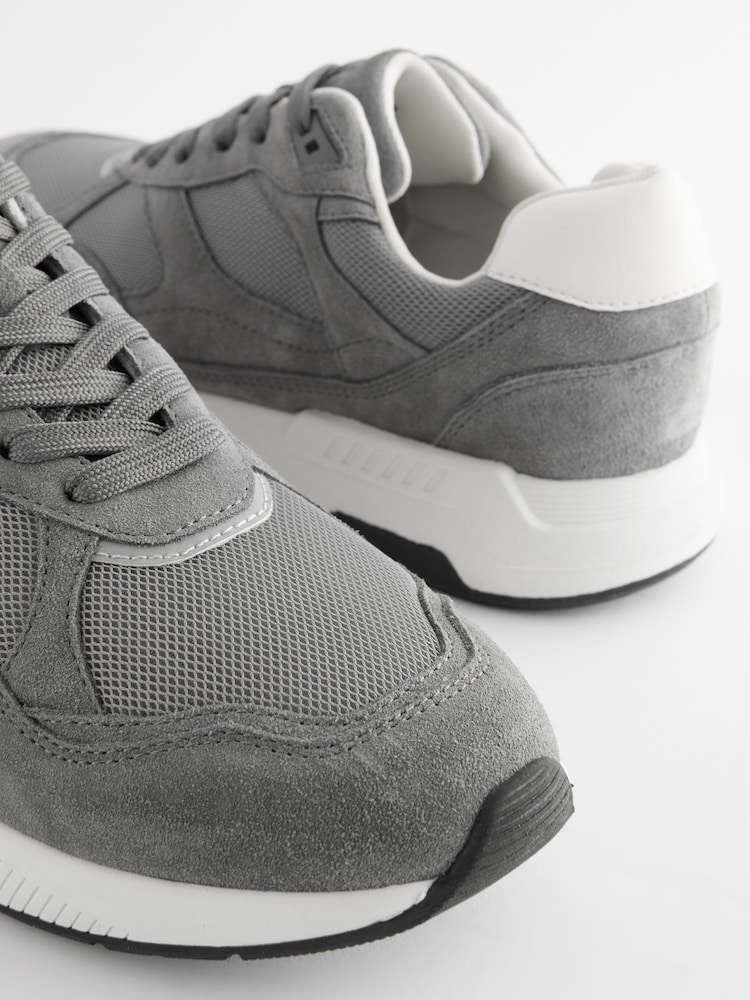 Grey Leather Runner Trainers - Image 5 of 6