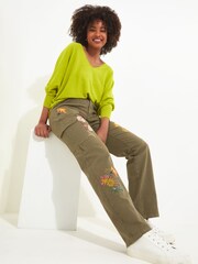 Joe Browns Green Floral Embroidered Cargo Trousers - Image 1 of 5