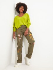 Joe Browns Green Floral Embroidered Cargo Trousers - Image 2 of 5