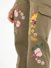Joe Browns Green Floral Embroidered Cargo Trousers - Image 4 of 5