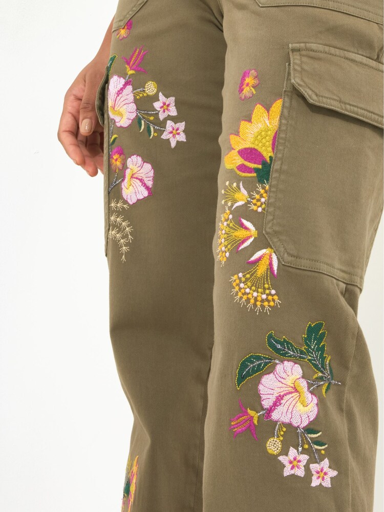 Joe Browns Green Floral Embroidered Cargo Trousers - Image 4 of 5