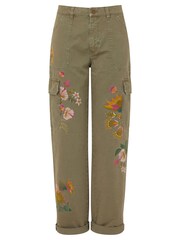 Joe Browns Green Floral Embroidered Cargo Trousers - Image 5 of 5