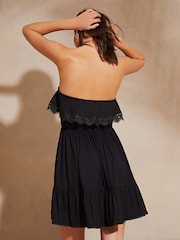 Lipsy Black Petite Bandeau Ruffle Summer Holiday Jersey Mini Dress - Image 2 of 4