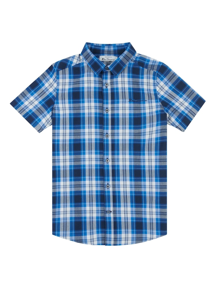 Ben Sherman Blue Boys Short Sleeve Casual Check Shirt - Image 1 of 4