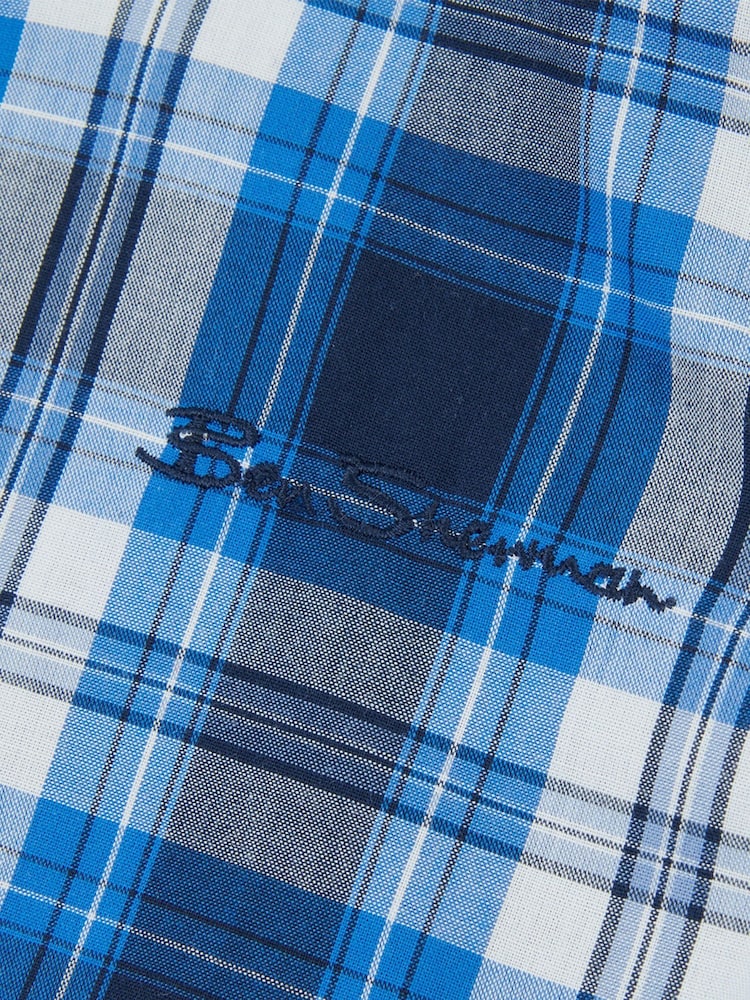 Ben Sherman Blue Boys Short Sleeve Casual Check Shirt - Image 4 of 4