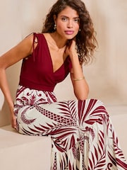 Lipsy Burgundy Red Jersey 2 in 1 Printed Summer Holiday Maxi Dress - Image 1 of 4