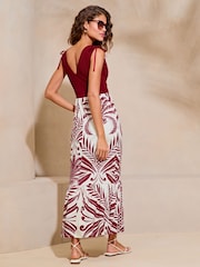 Lipsy Burgundy Red Jersey 2 in 1 Printed Summer Holiday Maxi Dress - Image 2 of 4