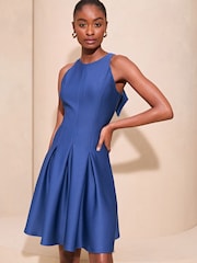 Lipsy Blue Racer A-Line Bow Back Prom Mini Dress - Image 1 of 4