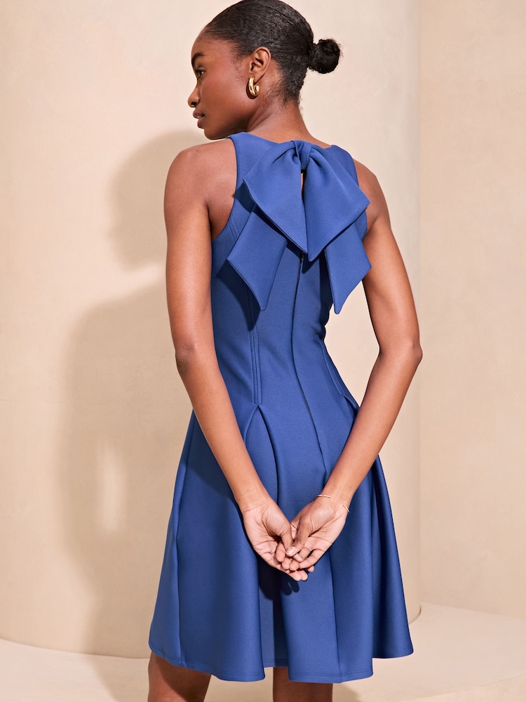 Lipsy Blue Racer A-Line Bow Back Prom Mini Dress - Image 2 of 4