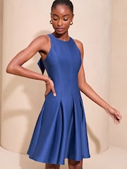Lipsy Blue Racer A-Line Bow Back Prom Mini Dress - Image 4 of 4
