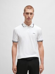 BOSS White Tipped Slim Fit Stretch Cotton Polo Shirt - Image 1 of 5