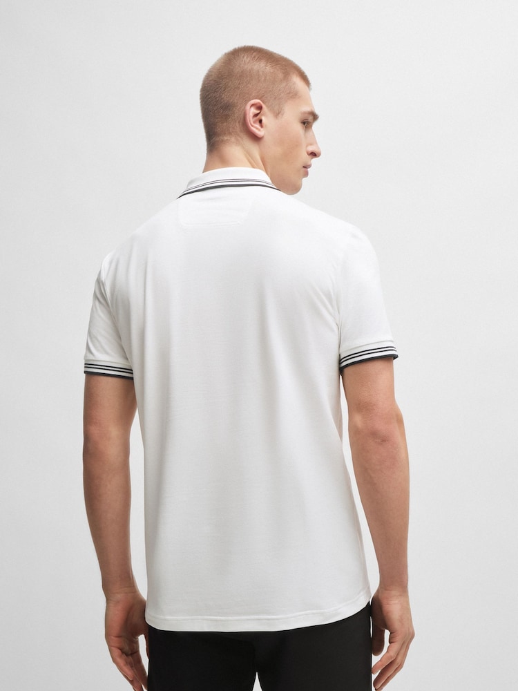BOSS White Tipped Slim Fit Stretch Cotton Polo Shirt - Image 2 of 5