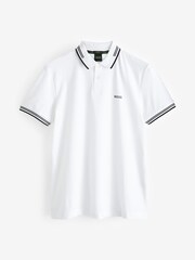 BOSS White Tipped Slim Fit Stretch Cotton Polo Shirt - Image 5 of 5