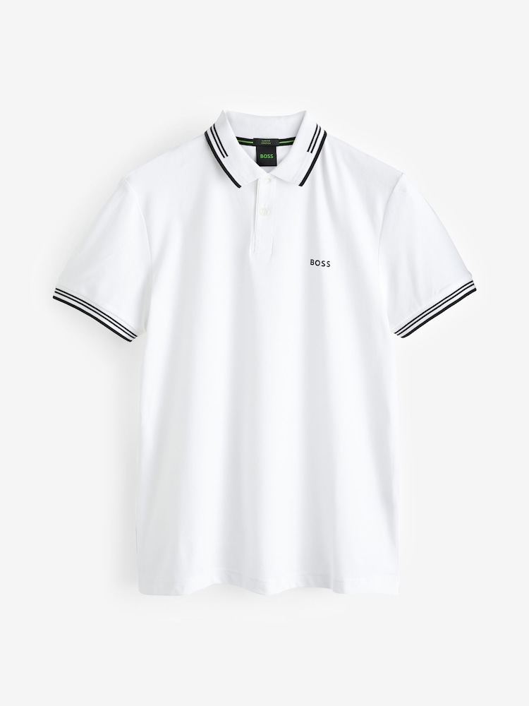 BOSS White Tipped Slim Fit Stretch Cotton Polo Shirt - Image 5 of 5