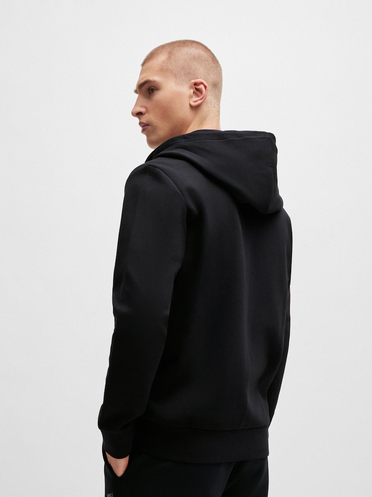 BOSS Black Logo Print Zip Up Hoodie In Stretch Cotton - Image 2 of 5