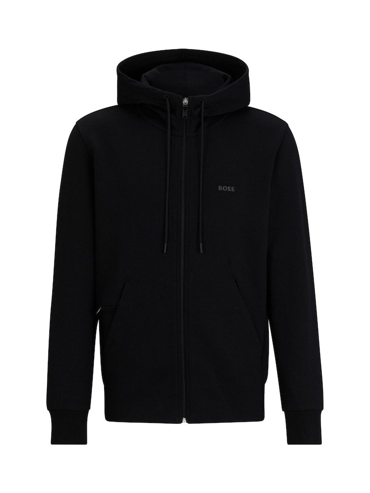 BOSS Black Logo Print Zip Up Hoodie In Stretch Cotton - Image 5 of 5