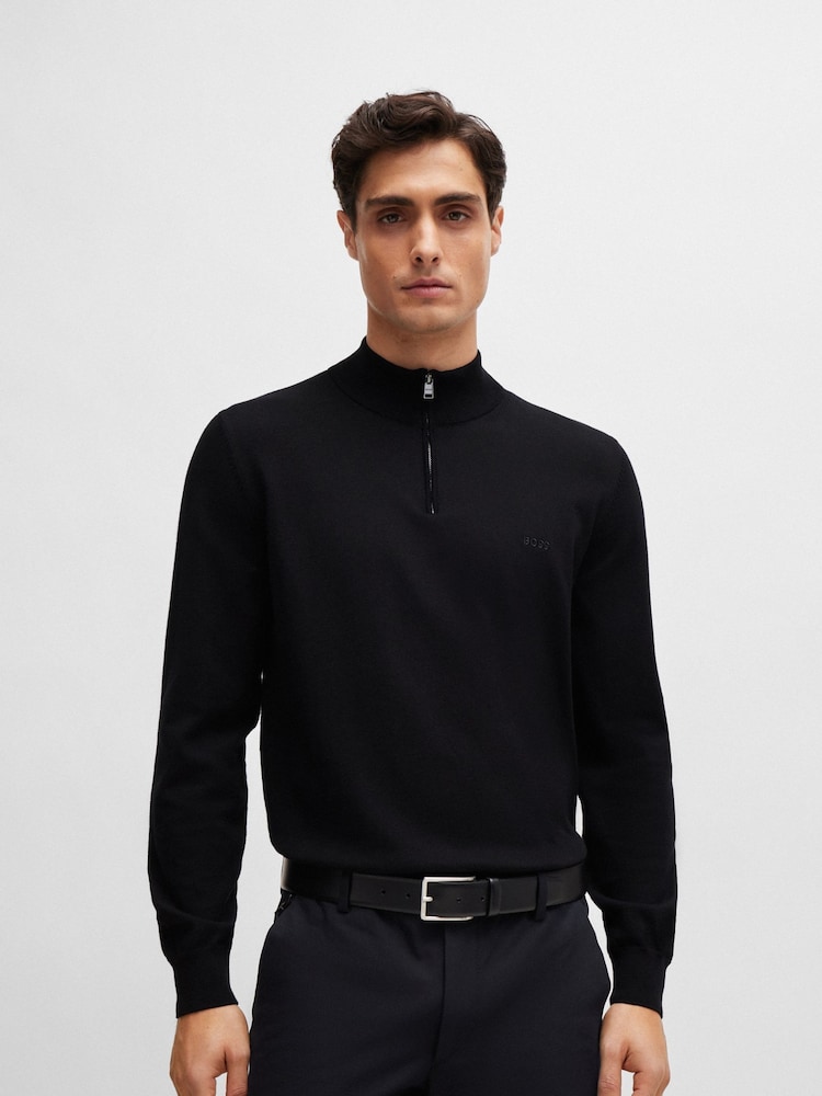BOSS Black 100% Cotton Jersey Quarter Zip Sweater - Image 1 of 5 BOSS Black 100% Cotton Jersey Quarter Zip Sweater - Image 1 of 5