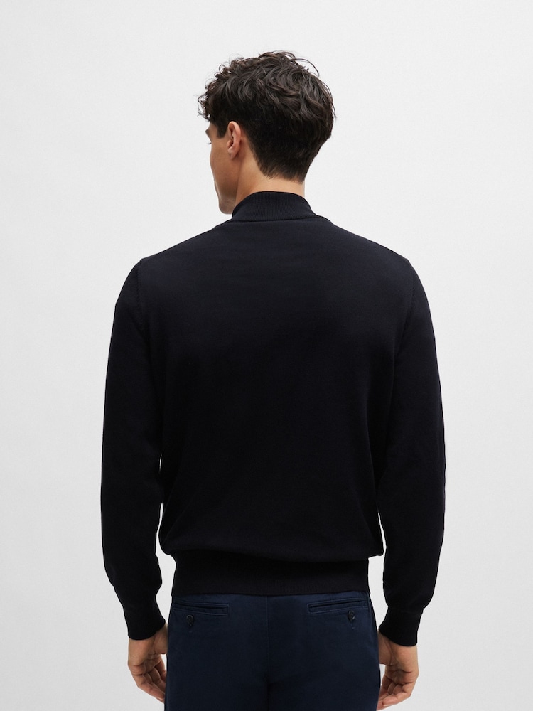 BOSS Dark Blue 100% Cotton Jersey Quarter Zip Sweater - Image 2 of 5 BOSS Dark Blue 100% Cotton Jersey Quarter Zip Sweater - Image 2 of 5