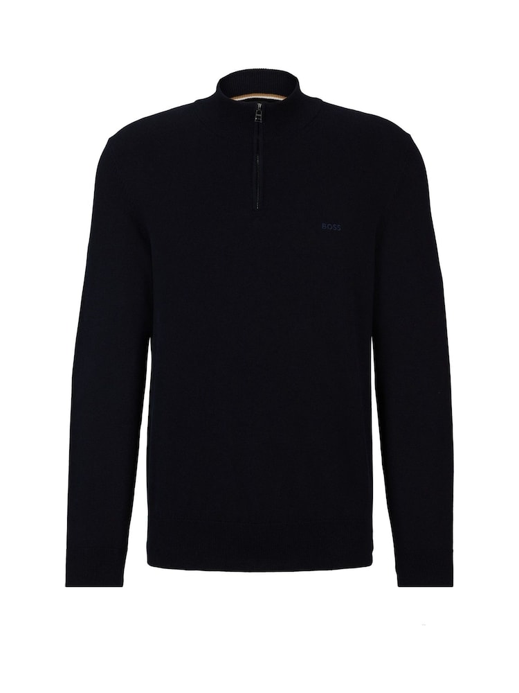 BOSS Dark Blue 100% Cotton Jersey Quarter Zip Sweater - Image 5 of 5 BOSS Dark Blue 100% Cotton Jersey Quarter Zip Sweater - Image 5 of 5