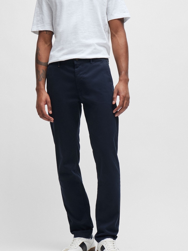 BOSS Dark Blue Slim Fit Stretch Cotton Trousers - Image 1 of 5