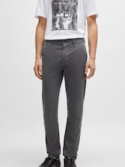 BOSS Grey Slim Fit Stretch Cotton Trousers - Image 1 of 5