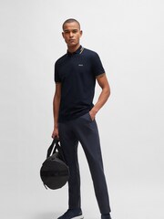BOSS Dark Blue Tipped Slim Fit Stretch Cotton Polo Shirt - Image 2 of 5