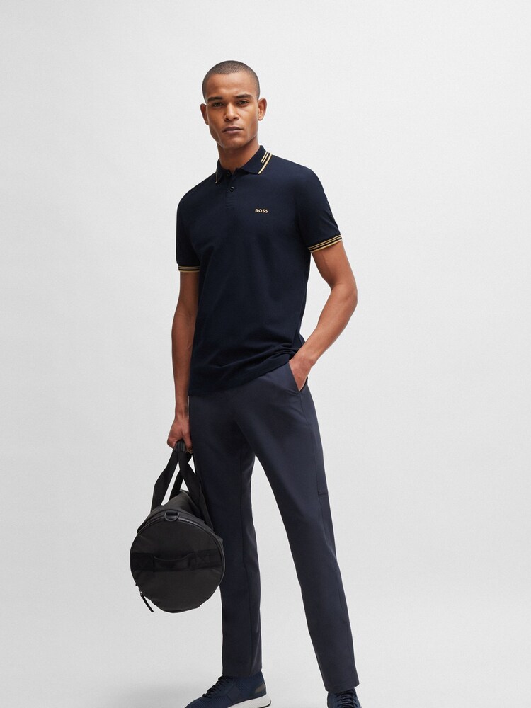 BOSS Dark Blue Tipped Slim Fit Stretch Cotton Polo Shirt - Image 2 of 5