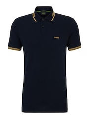 BOSS Dark Blue Tipped Slim Fit Stretch Cotton Polo Shirt - Image 5 of 5