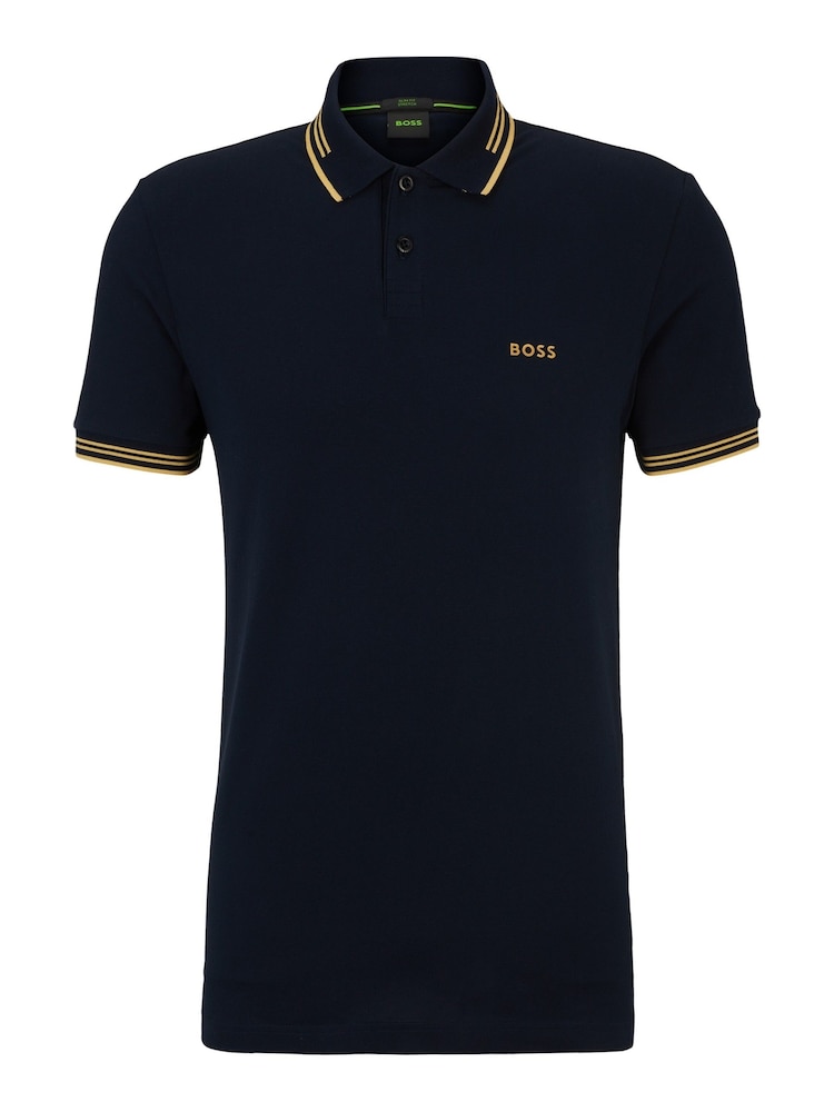 BOSS Dark Blue Tipped Slim Fit Stretch Cotton Polo Shirt - Image 5 of 5