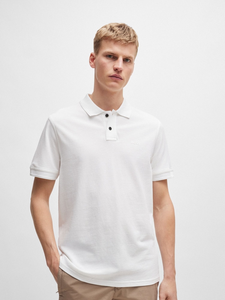 BOSS White Cotton Pique 100% Cotton Polo Shirt - Image 1 of 5