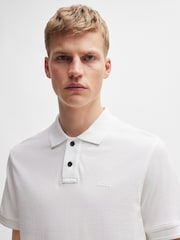 BOSS White Cotton Pique 100% Cotton Polo Shirt - Image 4 of 5