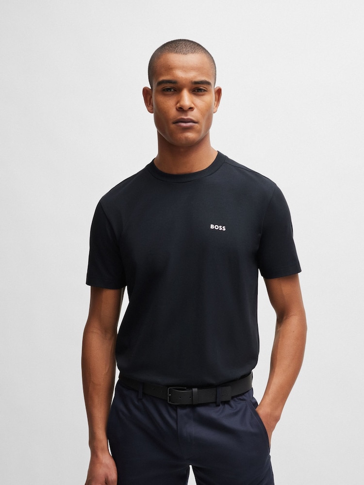Marine - BOSS T-Shirt aus Baumwollstretch mit Kontrastlogo - Bild 1 von 8