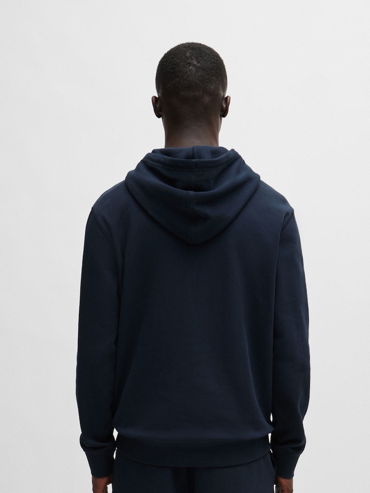 BOSS Dark Blue Logo Patch Terry 100% Cotton Hoodie - Image 2 of 8