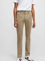 Бежевый - BOSS Slim Fit Stretch Cotton Trousers - Изображение 1 из 5