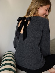 Charcoal Grey Knit Bow Back Jumper - Image 1 of 4