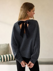 Charcoal Grey Knit Bow Back Jumper - Image 2 of 4