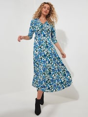 Joe Browns Blue Petite Floral V-Neck Jersey Dress - Image 1 of 5