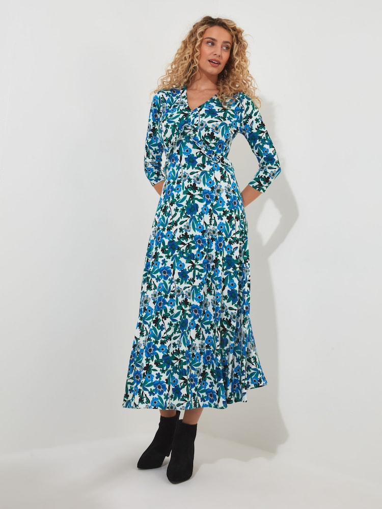 Joe Browns Blue Petite Floral V-Neck Jersey Dress - Image 2 of 5
