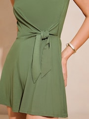 Lipsy Khaki Green Sleeveless Racer Tie Side Playsuit - Image 4 of 4