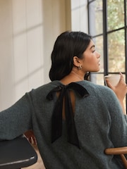 Teal Blue Knit Bow Back Jumper - Image 2 of 4