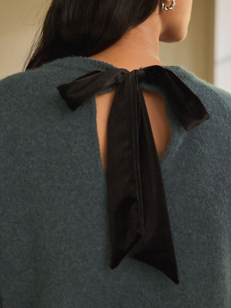Teal Blue Knit Bow Back Jumper - Image 4 of 4