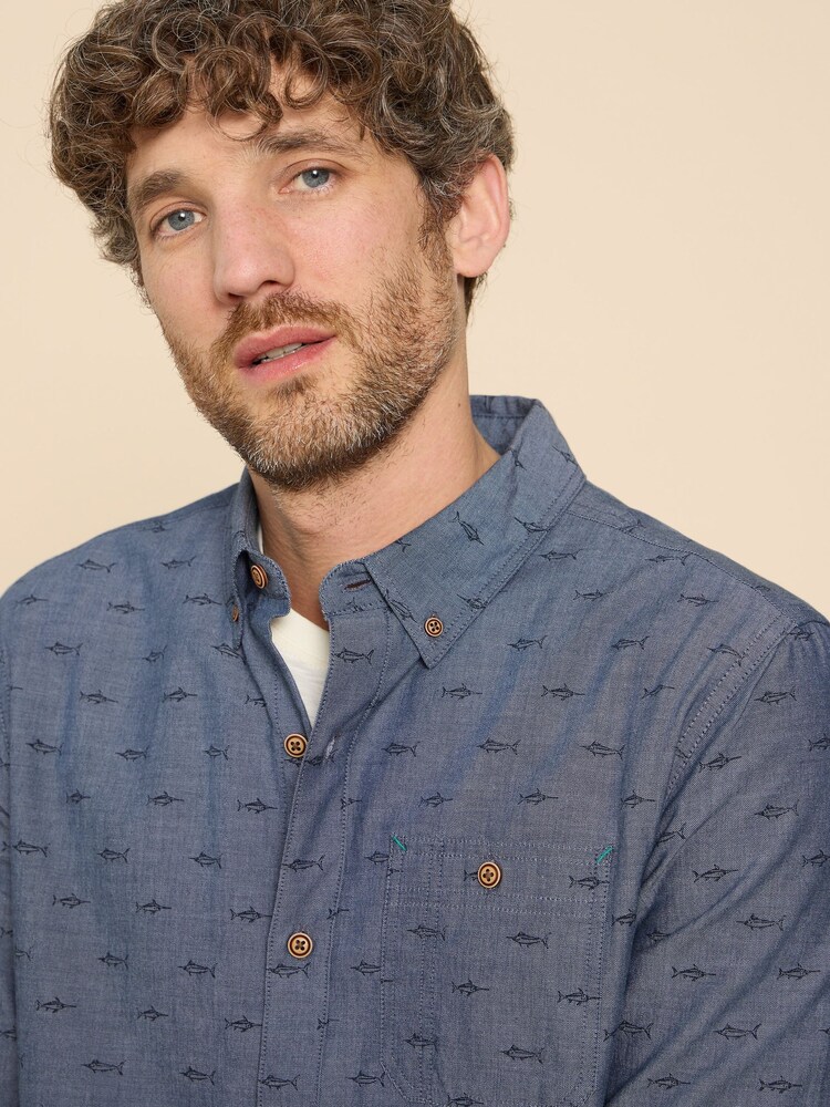 White Stuff Blue Swordfish Printed Shirt - Image 4 of 4