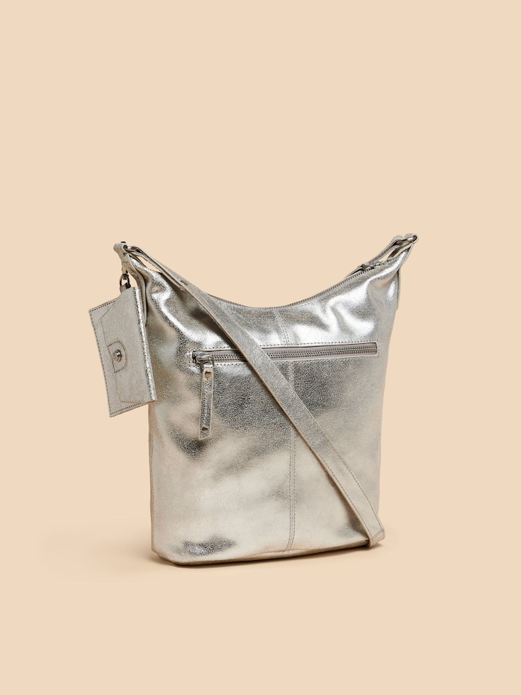 White Stuff Silver Tone Fern Leather Cross-Body Bag - Image 1 of 4