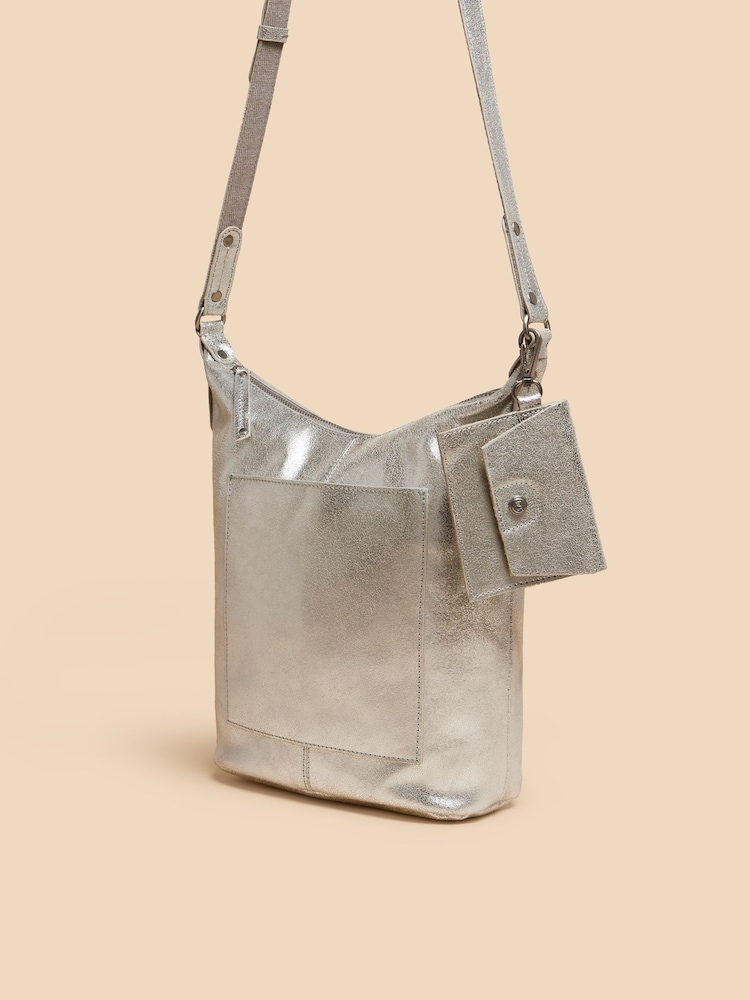 White Stuff Silver Tone Fern Leather Cross-Body Bag - Image 4 of 4