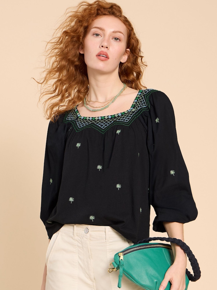 White Stuff Blue Tilly Smock Top - Image 1 of 7