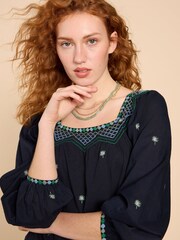 White Stuff Blue Tilly Smock Top - Image 4 of 7