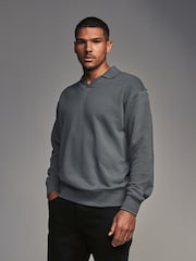 Slate Grey Open Polo Sweatshirt - Image 2 of 7