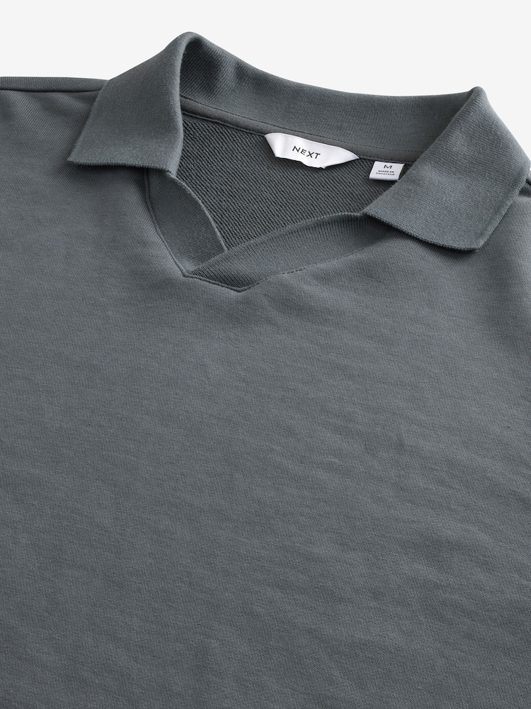Slate Grey Open Polo Sweatshirt - Image 7 of 7