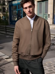 Neutral Zip Through Cotton Rich Jersey Bomber Jacket - Image 1 of 9